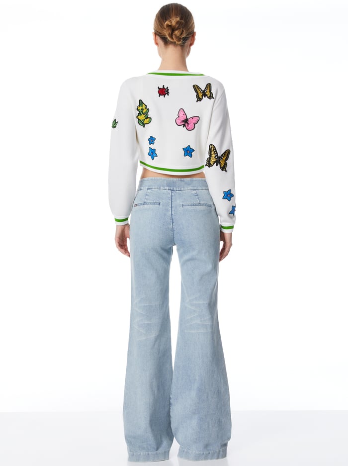 ARLEN CROPPED V-NECK CARDIGAN - SOFT WHITE/MULTI image 1 - Alice And Olivia
