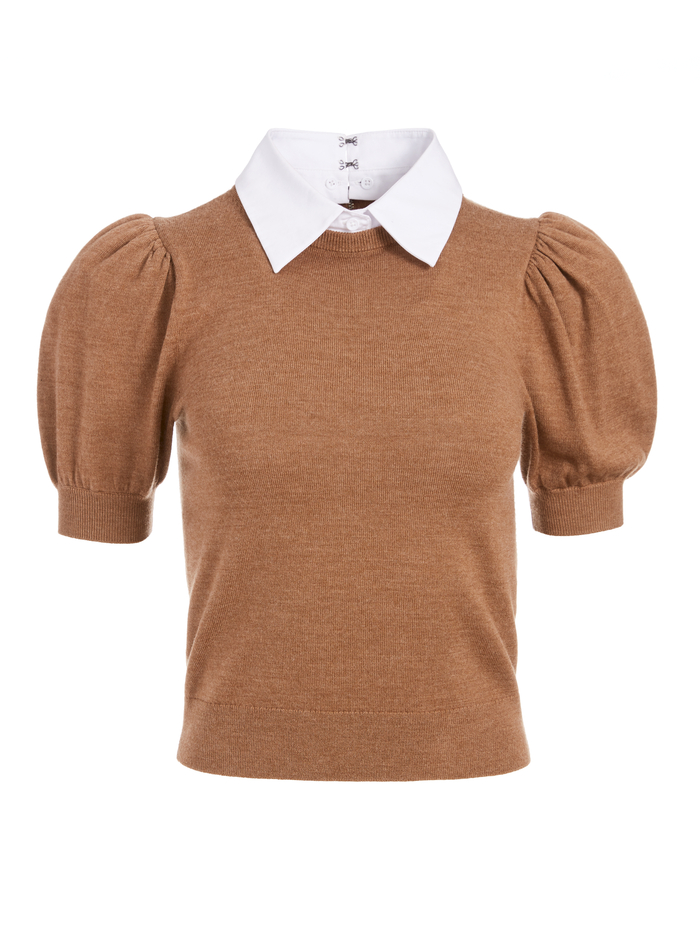 CHASE PUFF SLEEVE SWEATER - CAMEL/WHITE image 5 - Alice And Olivia