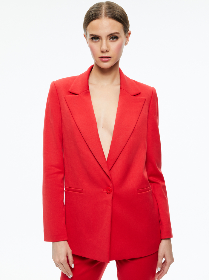 DENNY NOTCH COLLAR BOYFRIEND BLAZER - PERFECT RUBY - Alice And Olivia