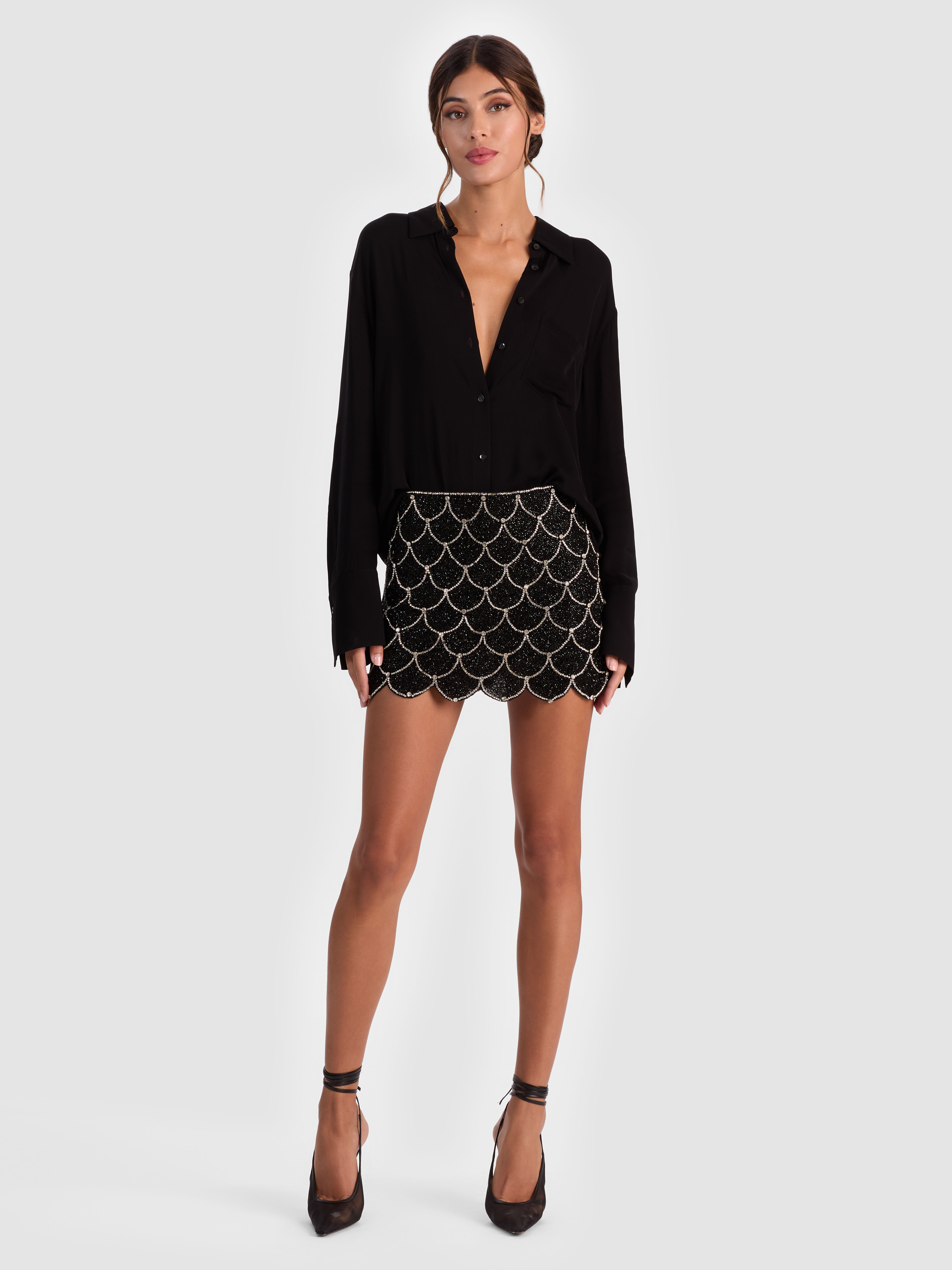 JULIETTA MINI SLIP DRESS in MAGIC GARDEN BLACK | ALICE + OLIVIA