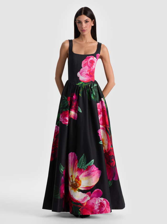 TARRIE MAXI DRESS - EMPRESS BLOOM BLACK - ALICE + OLIVIA
