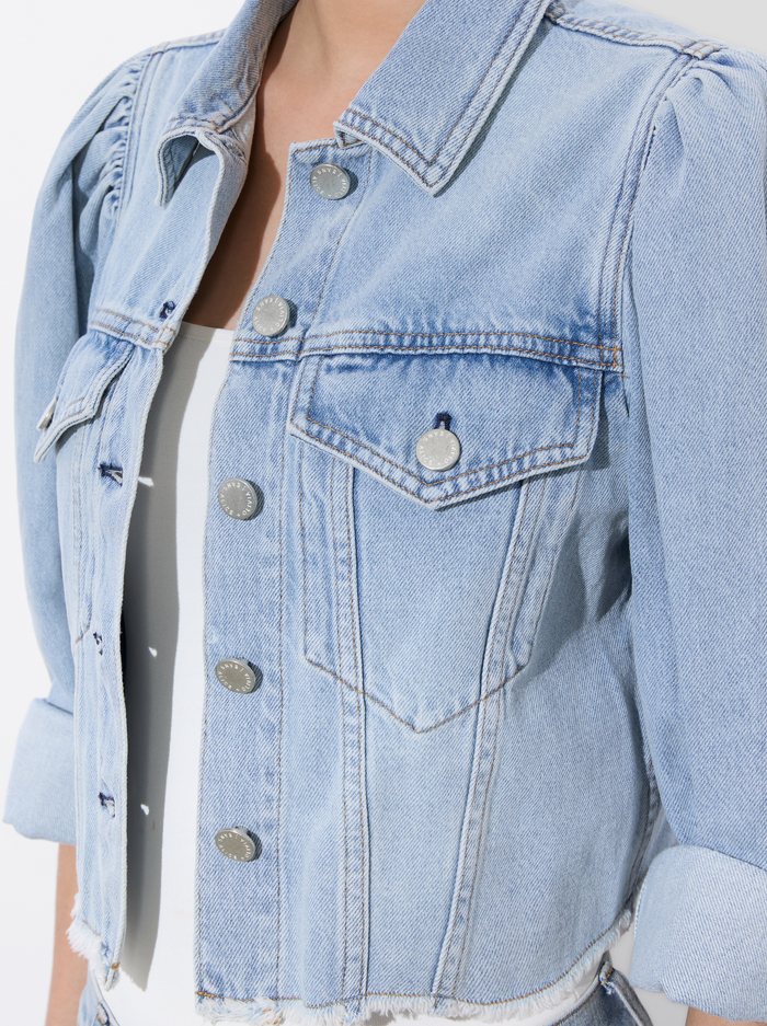 LANA PUFF SLEEVE DENIM JACKET WITH RAW HEM - ROCKSTAR BLUE image 3 - Alice And Olivia