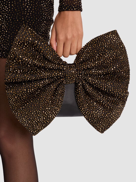BLACK/GOLD-RAVEN EMBELLISHED BOW BAG
