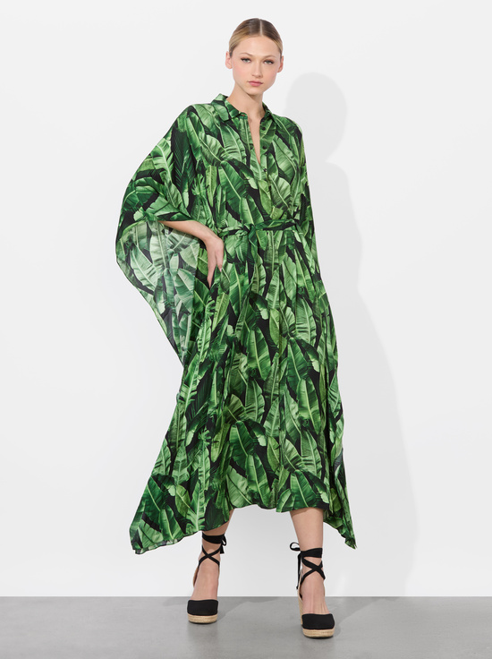 JUNGLE PALM BLACK-DEANNE MIDI SHIRT DRESS