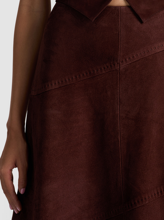 DARK CHOCOLATE-SOSIE SUEDE MIDI SKIRT