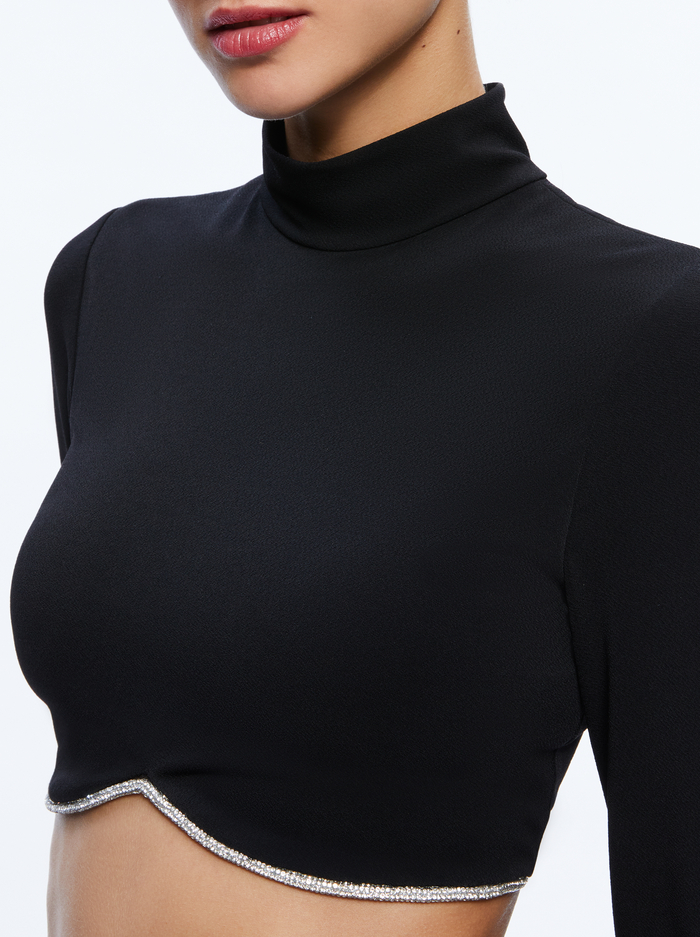 MELANGE RHINESTONE CROPPED TURTLENECK - BLACK image 3 - Alice And Olivia