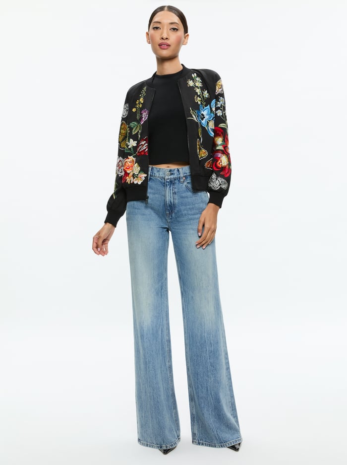 FELISA EMBELLISHED VARSITY JACKET - LE PARISIEN BLACK image 1 - Alice And Olivia