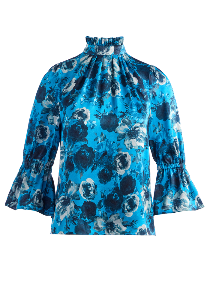 LAUNA BLOUSON SLEEVE BLOUSE - OCEANSIDE FLORAL TURKISH BLUE image 5 - Alice And Olivia