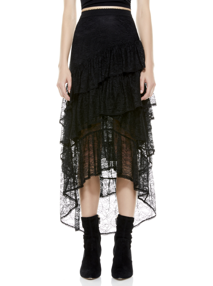 ONIE ASYMMETRICAL LACE SKIRT - BLACK image 1 - Alice And Olivia