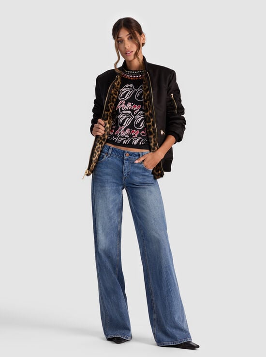 CHEETAH/BLACK-BECKY REVERSIBLE FAUX FUR BOMBER JACKET