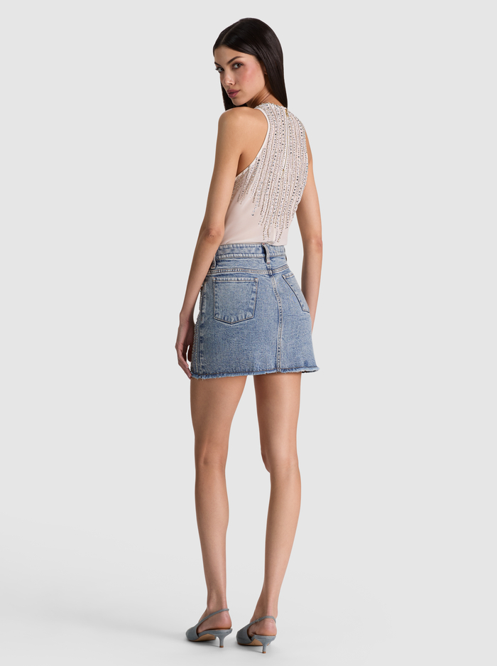 KIERA EMBELLISHED DENIM MINI SKIRT - FIONA VINTAGE BLUE image 2 - ALICE + OLIVIA