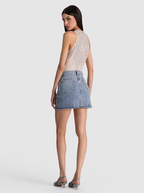 FIONA VINTAGE BLUE-KIERA EMBELLISHED DENIM MINI SKIRT