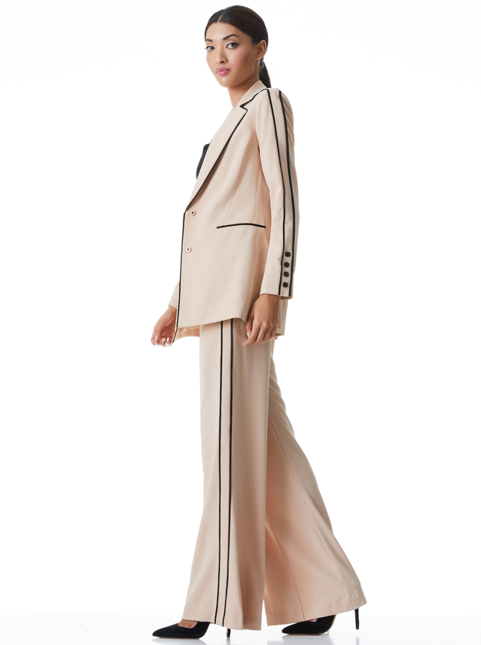 VALERIA PIPED FITTED BLAZER - ALMOND/BLACK image 4 - ALICE + OLIVIA