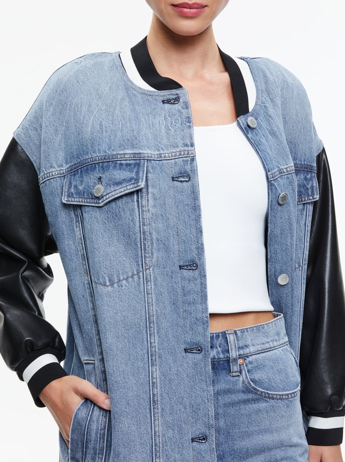 ORTEN OVERSIZED VARSITY JACKET - SADIE LT VINTAGE BLUE image 3 - Alice And Olivia