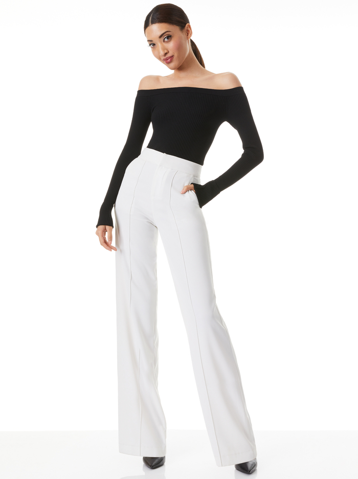 JEANNE OFF SHOULDER RIB PULLOVER - BLACK image 2 - Alice And Olivia