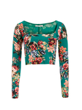 DELAINA FLORAL CROP TOP - CLOUD DANCER DARK TEAL