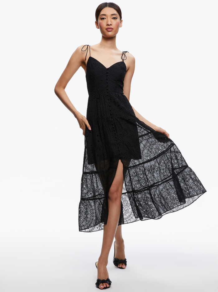 SHANTI BUTTON FRONT TIERED DRESS - BLACK image 2 - ALICE + OLIVIA