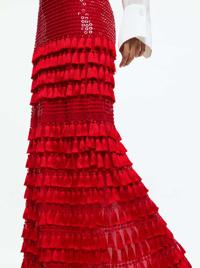 MERRILL EMBELLISHED MAXI GOWN SKIRT - RED APPLE image 3 - Alice And Olivia