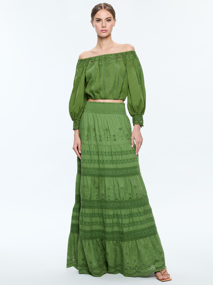 NAN EMBROIDERED OFF THE SHOULDER BLOUSE - AVOCADO image 1 - Alice And Olivia
