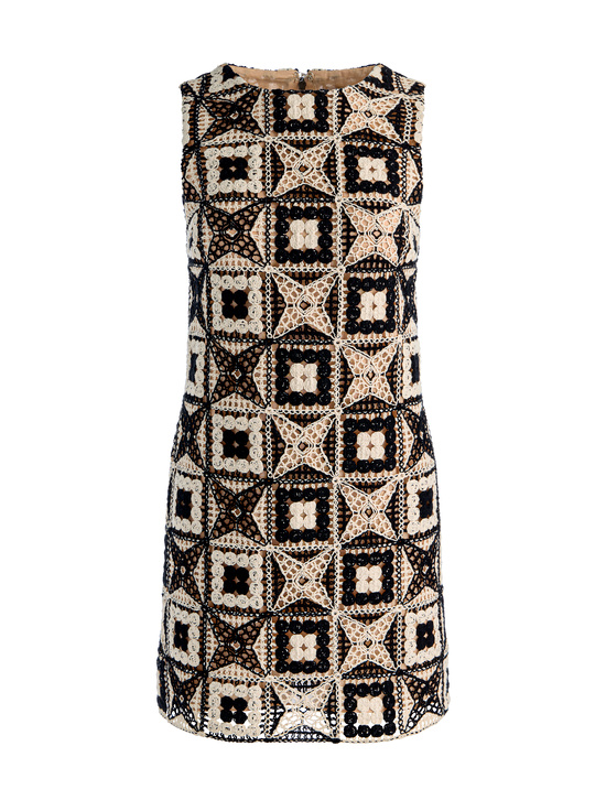 BLACK/MULTI-CLYDE CROCHET MINI DRESS
