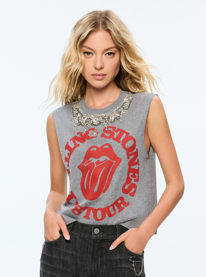 MICAH MUSCLE TANK - GREY/BRIGHT RUBY - Alice And Olivia