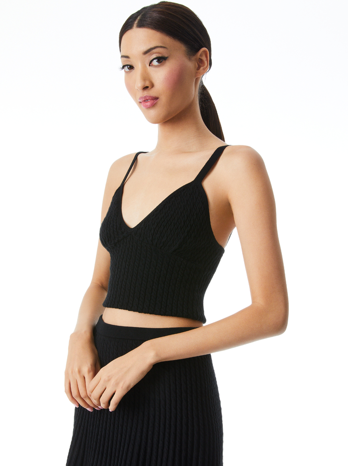 KENNA CABLE KNIT CROPPED TANK - BLACK - Alice And Olivia