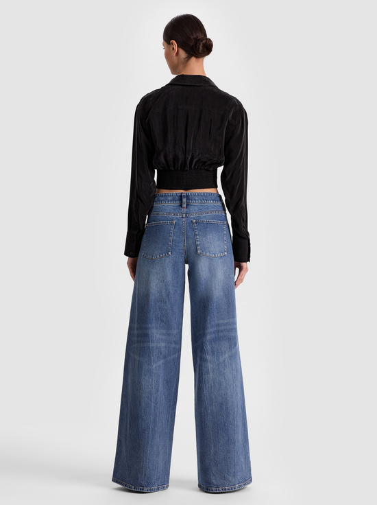 BLACK-EDIE SEAMED CORSET BUTTON DOWN