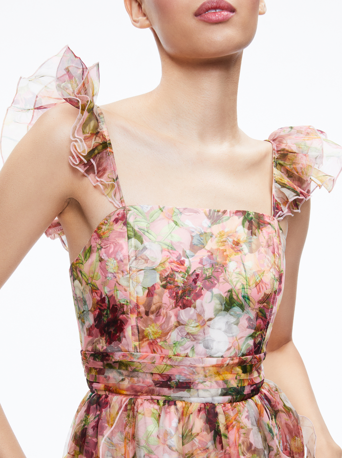 JASMINA RUFFLE GOWN - JUNIPER FLORAL BLACK image 3 - Alice And Olivia