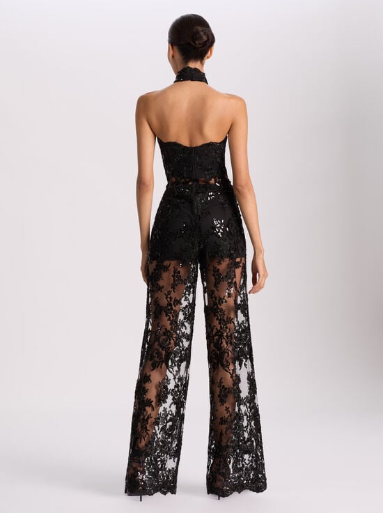 BLACK-GEORGIE EMBELLISHED LACE JUMPSUIT