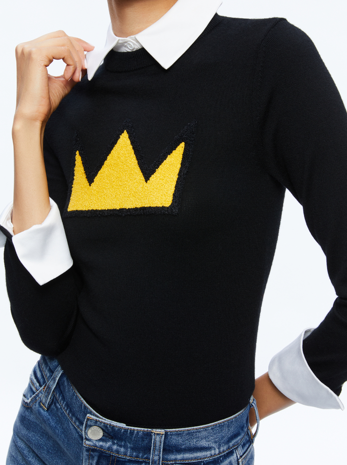 A+O X BASQUIAT PORLA COLLARED SWEATER - BLACK image 3 - Alice And Olivia