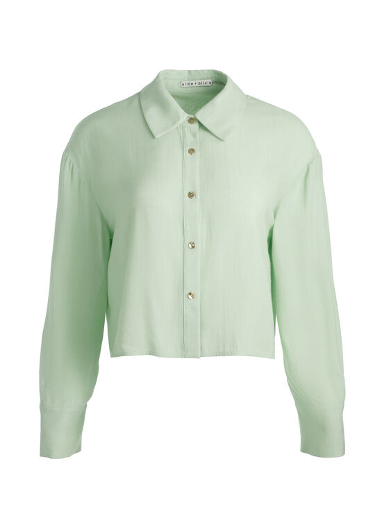 GREEN TEA-FINELY CROPPED BUTTON DOWN