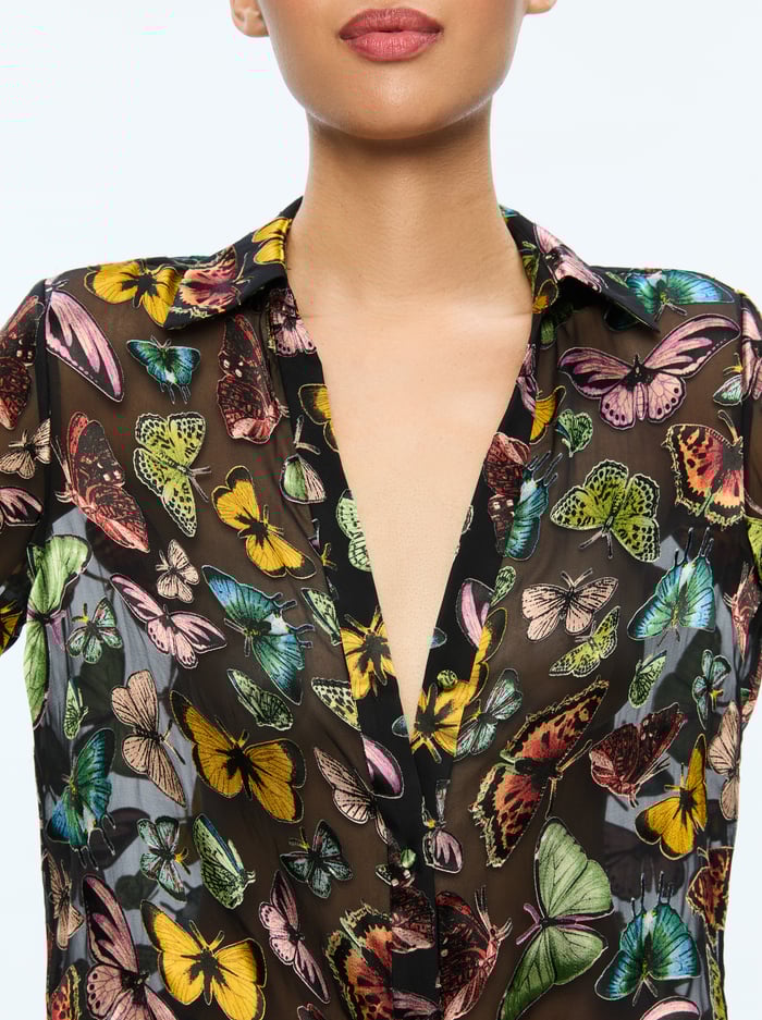 ELOISE BUTTON DOWN - BOUNDLESS BUTTERFLY BLACK image 3 - Alice And Olivia