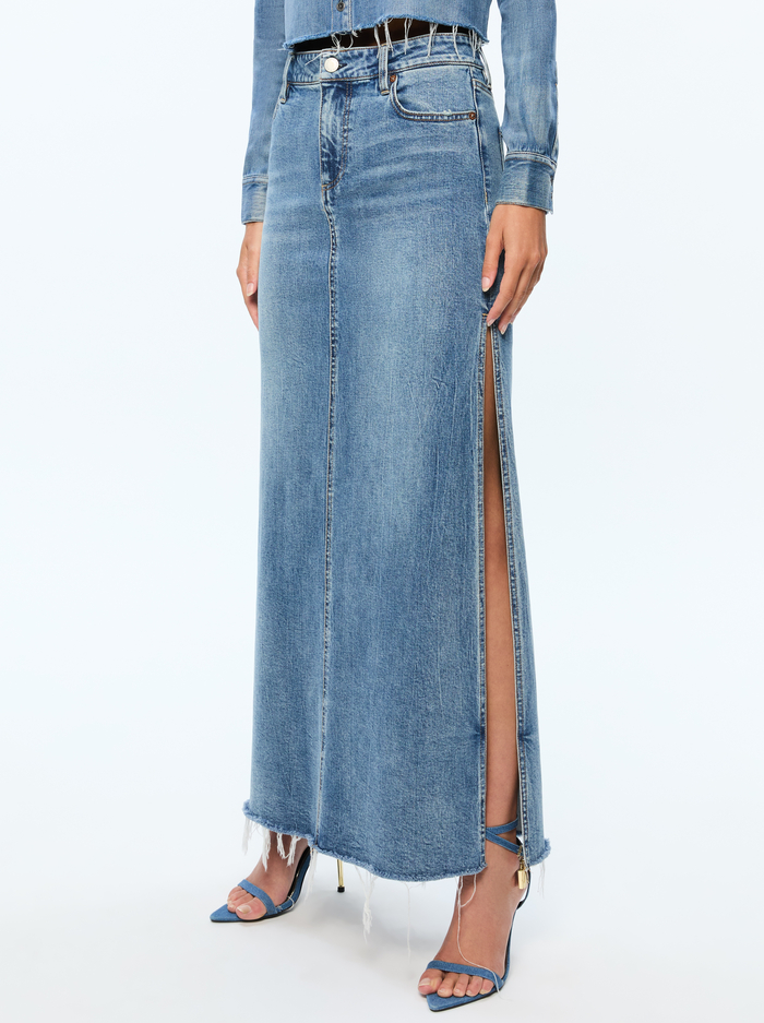 MARISSA HIGH RISE MAXI SKIRT WITH SIDE SLIT - BROOKLYN BLUE - Alice And Olivia