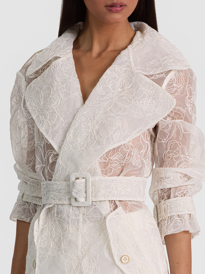 NEVADA EMBROIDERED SHEER TRENCH COAT - OFF WHITE image 3 - ALICE + OLIVIA