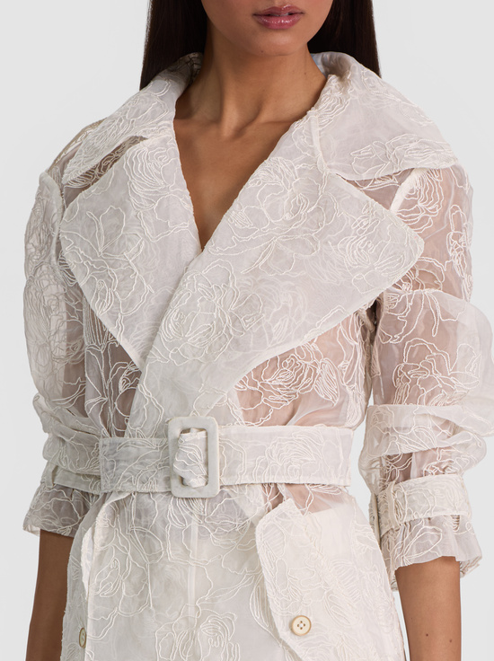 OFF WHITE-NEVADA EMBROIDERED SHEER TRENCH COAT