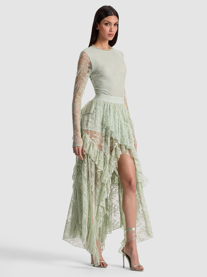 KARYS MIXED MEDIA SKIRT - GREEN TEA image 4 - Alice And Olivia