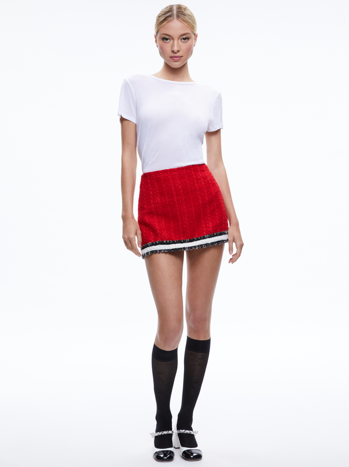RUBI TWEED MINI SKIRT - PERFECT RUBY/BLACK/WHITE image 4 - Alice And Olivia
