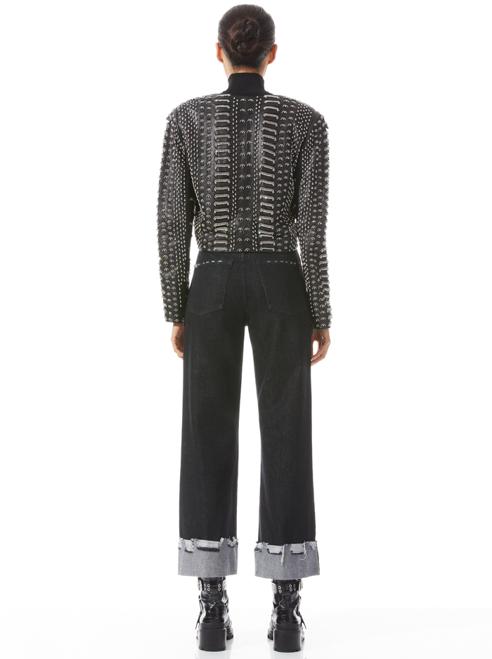 ZETA EMBELLISHED LEATHER CROPPED JACKET - BLACK image 1 - ALICE + OLIVIA