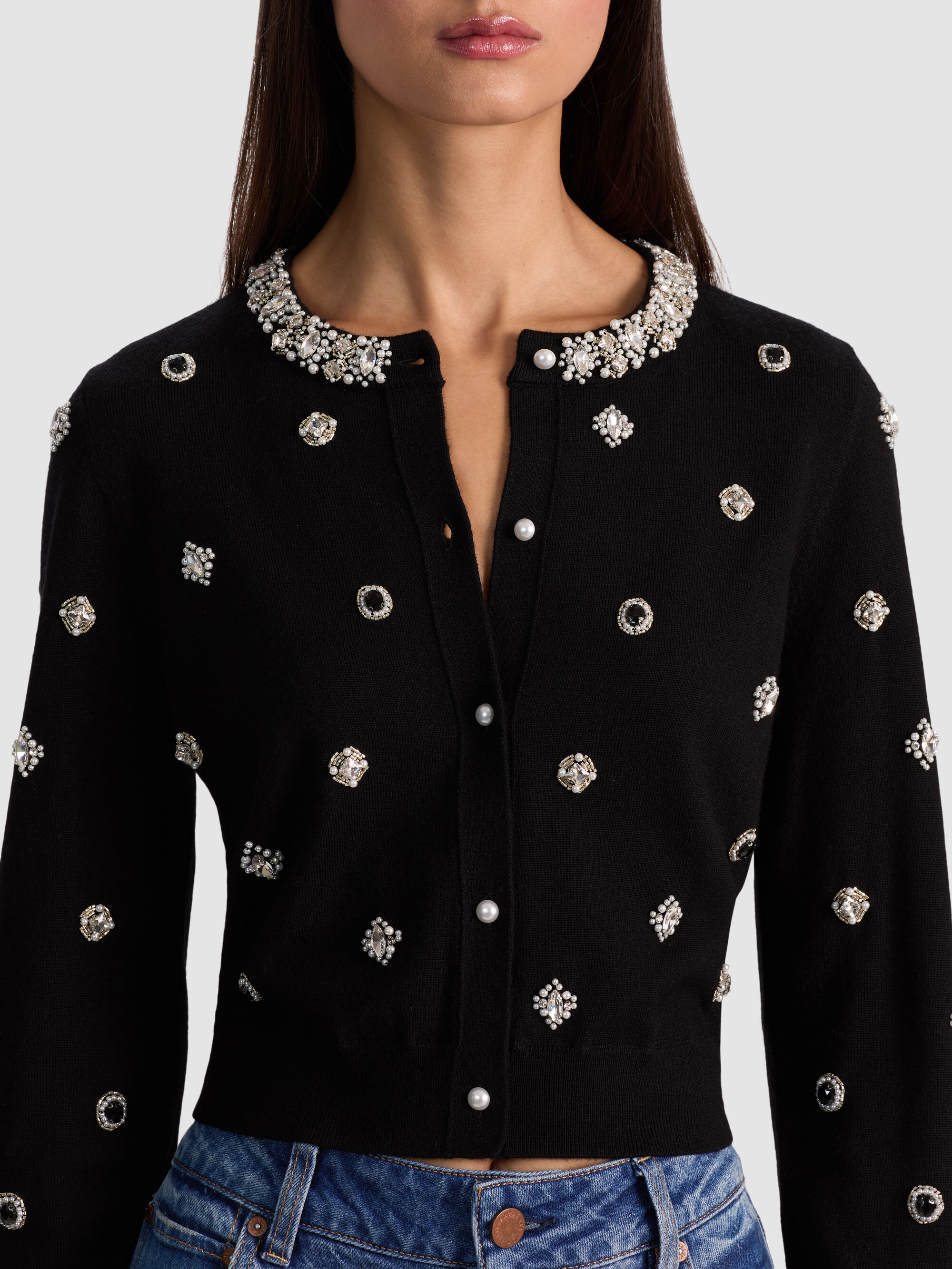 Dollie Embellished Cardigan Soft White - Alice + Olivia