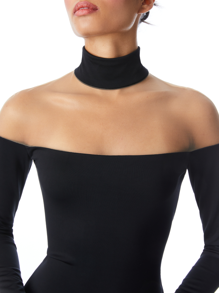 ZAHRA SHEER TURTLENECK MINI DRESS - BLACK image 3 - Alice And Olivia