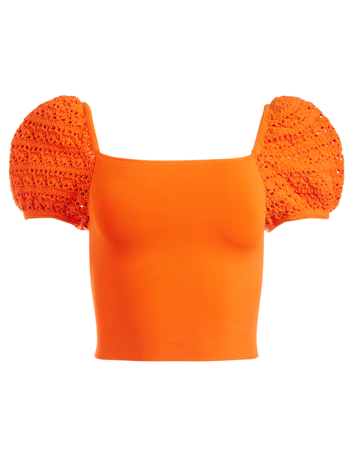 CALEY CROCHET PUFF SLEEVE CROP TOP - SIENNA image 5 - Alice And Olivia