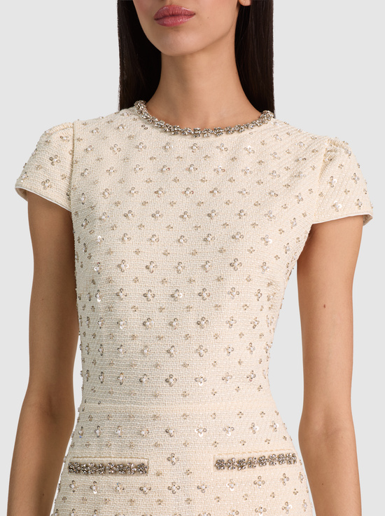 VANILLA-CADE EMBELLISHED CAP SLEEVE MINI DRESS