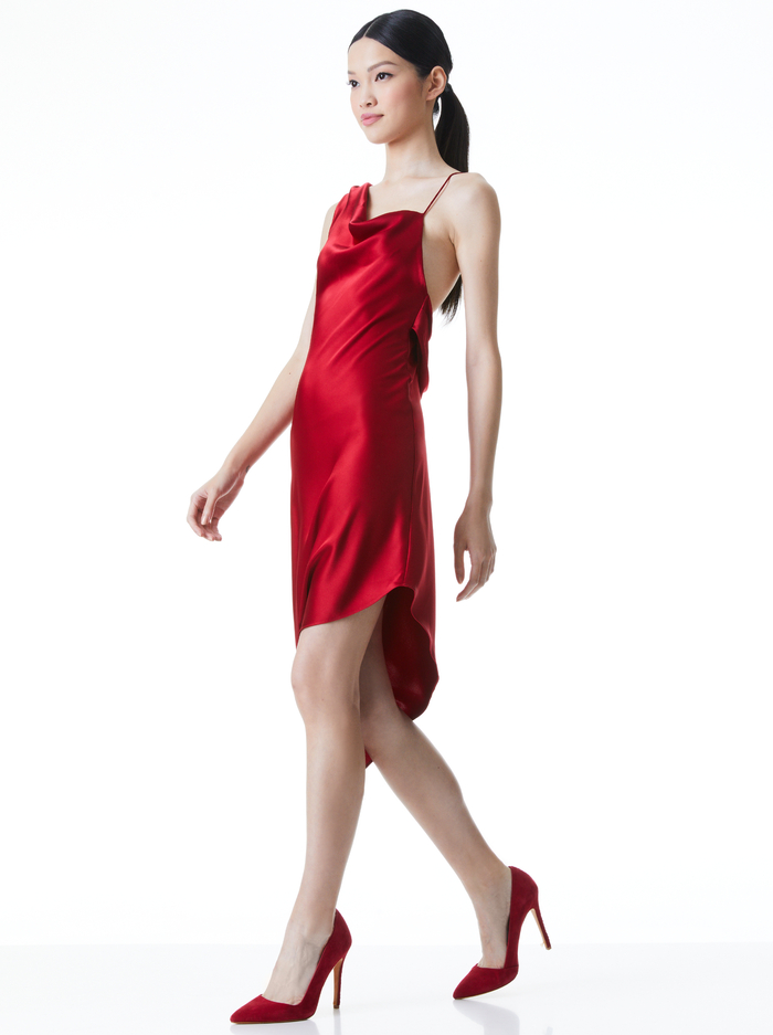 LANDON ASYMMETRICAL MINI DRESS - DEEP RUBY image 4 - Alice And Olivia