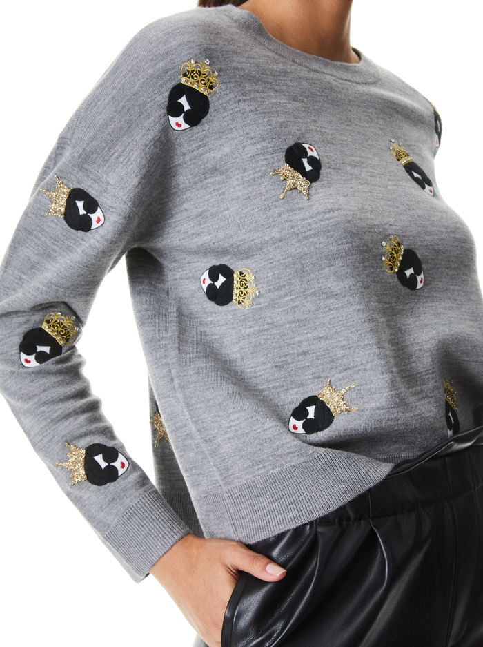 GLEESON EMBELLISHED PULLOVER - MED HEATHER GREY/MULTI image 3 - ALICE + OLIVIA