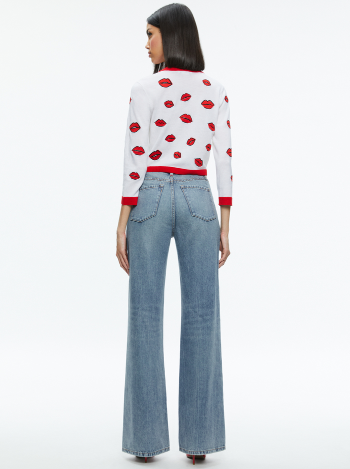 DARODA KISS CREWNECK CROPPED CARDIGAN - SOFT WHITE MULTI image 1 - Alice And Olivia