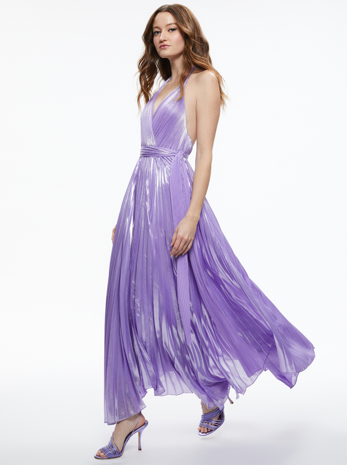 ARISTA SLEEVELESS HALTER NECK PLEATED MAXI DRESS - SOLSTICE image 2 - Alice And Olivia