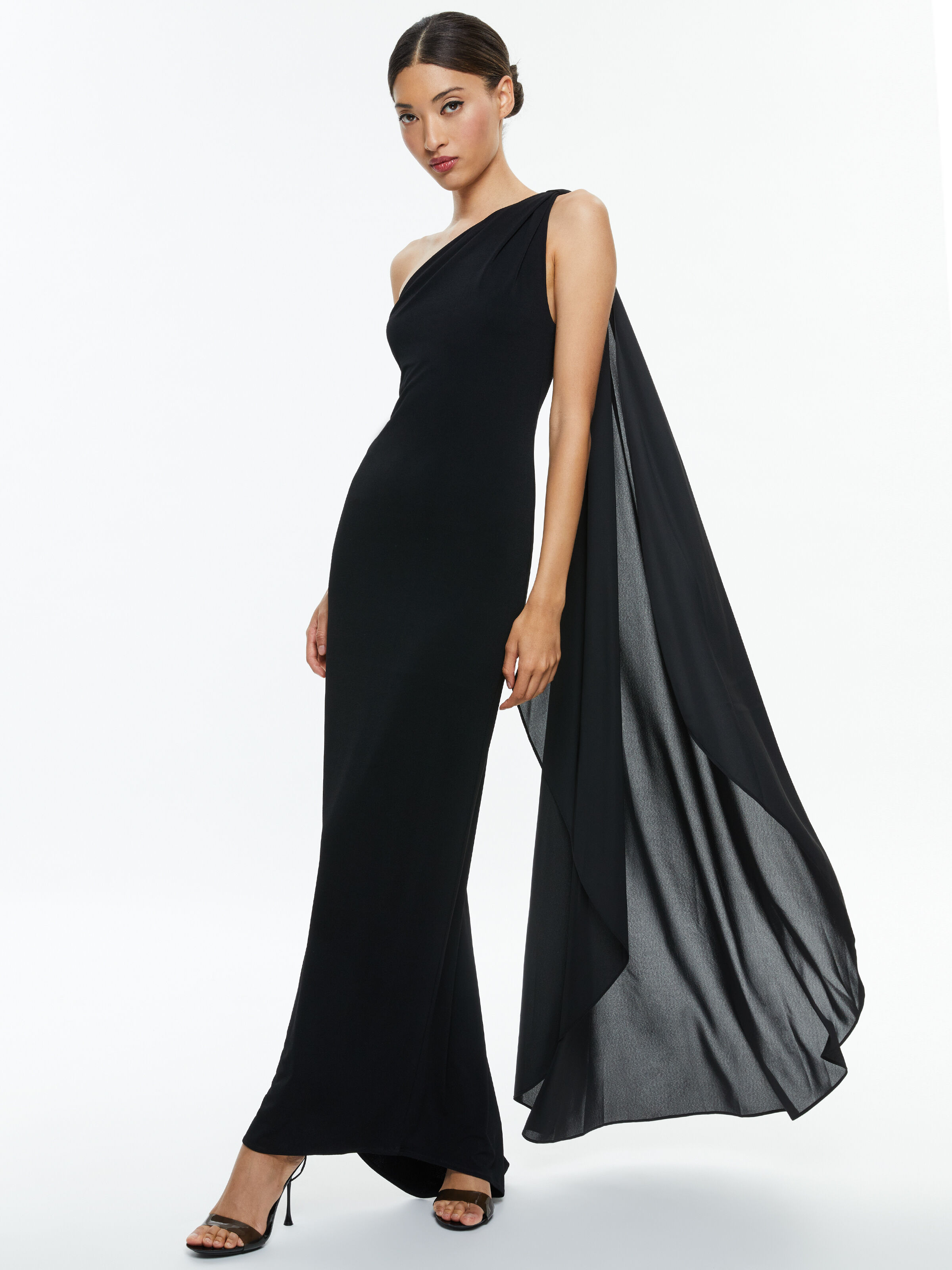 Anja One Shoulder Draped Maxi Dress In Black Alice Olivia