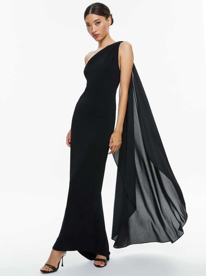 ANJA ONE SHOULDER DRAPED MAXI DRESS - BLACK - Alice And Olivia