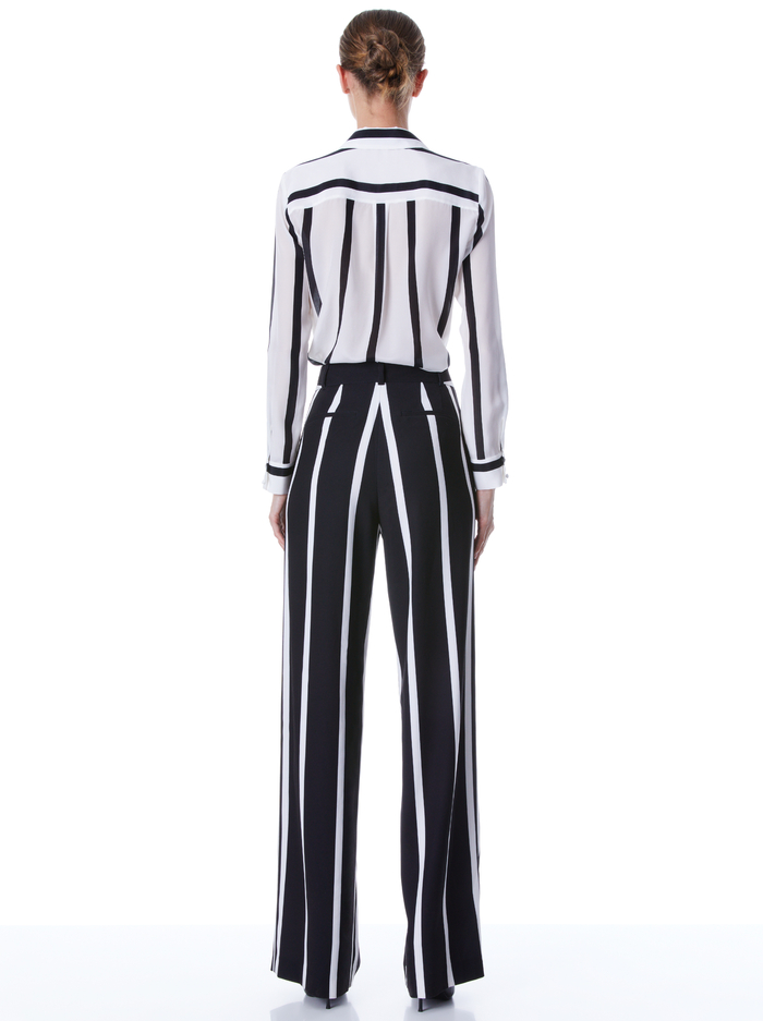 POMPEY HIGH WAISTED PLEATED PANTS - MODERN VERTICAL STRIPE BLK/OWT image 1 - Alice And Olivia