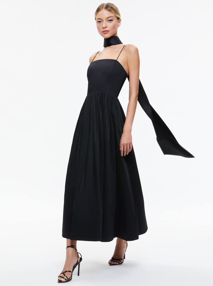 GLYNIS SPAGHETTI STRAP SCARF MIDI DRESS - BLACK image 2 - Alice And Olivia